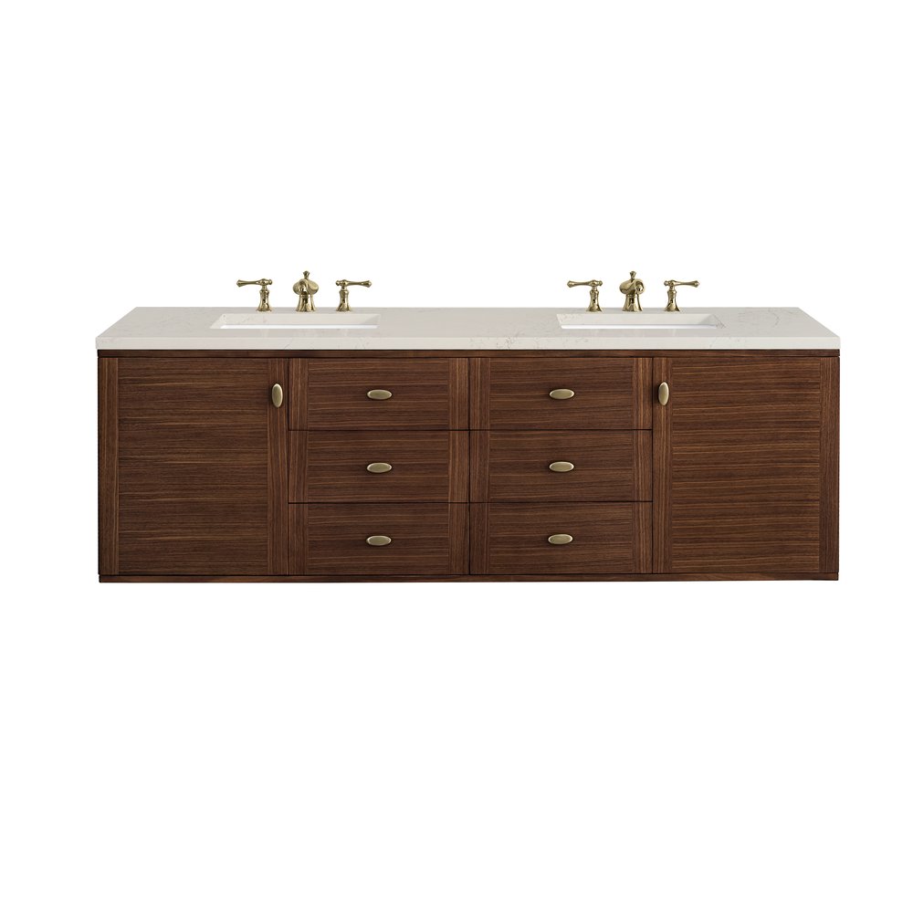 James Martin - Amberly 72" Double Vanity, Mid-Century Walnut, w/ 3 CM Siberian Silestone Top - 670-V72-WLT-3SFR view 2
