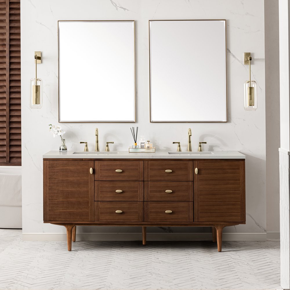 James Martin - Amberly 72" Double Vanity, Mid-Century Walnut, w/ 3 CM Siberian Silestone Top - 670-V72-WLT-3SFR view 5