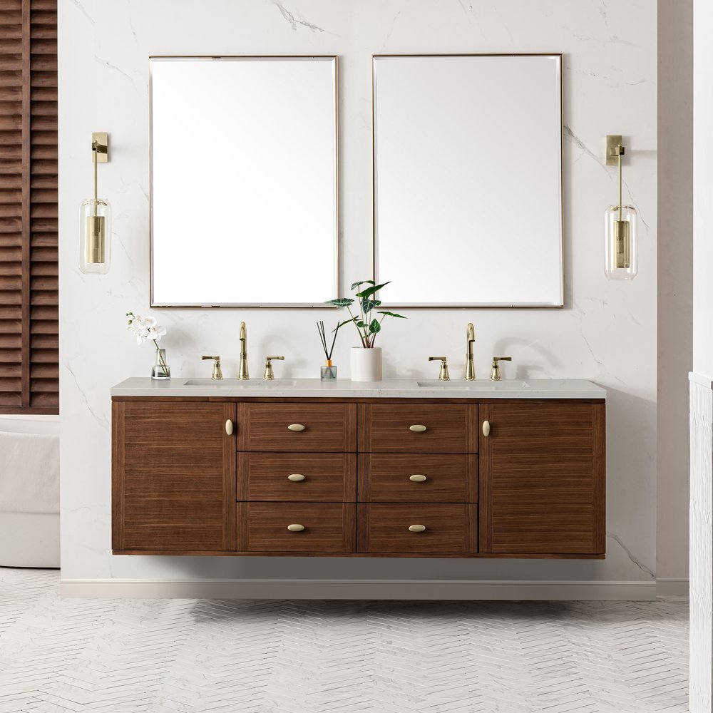 James Martin - Amberly 72" Double Vanity, Mid-Century Walnut, w/ 3 CM Siberian Silestone Top - 670-V72-WLT-3SFR view 6