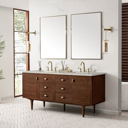 James Martin - Amberly 72" Double Vanity, Mid-Century Walnut, w/ 3 CM Siberian Silestone Top - 670-V72-WLT-3SFR view 7