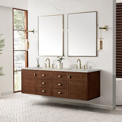 James Martin - Amberly 72" Double Vanity, Mid-Century Walnut, w/ 3 CM Siberian Silestone Top - 670-V72-WLT-3SFR view 8