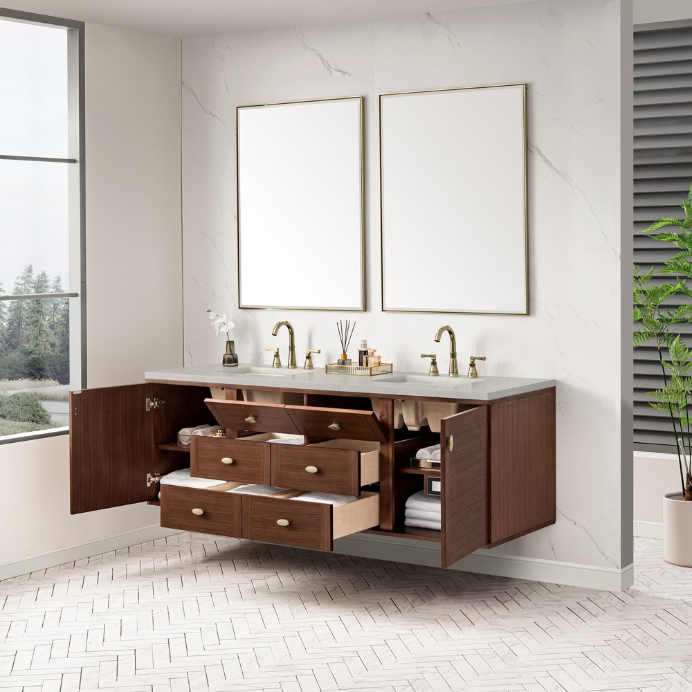 James Martin - Amberly 72" Double Vanity, Mid-Century Walnut, w/ 3 CM Siberian Silestone Top - 670-V72-WLT-3SFR view 10
