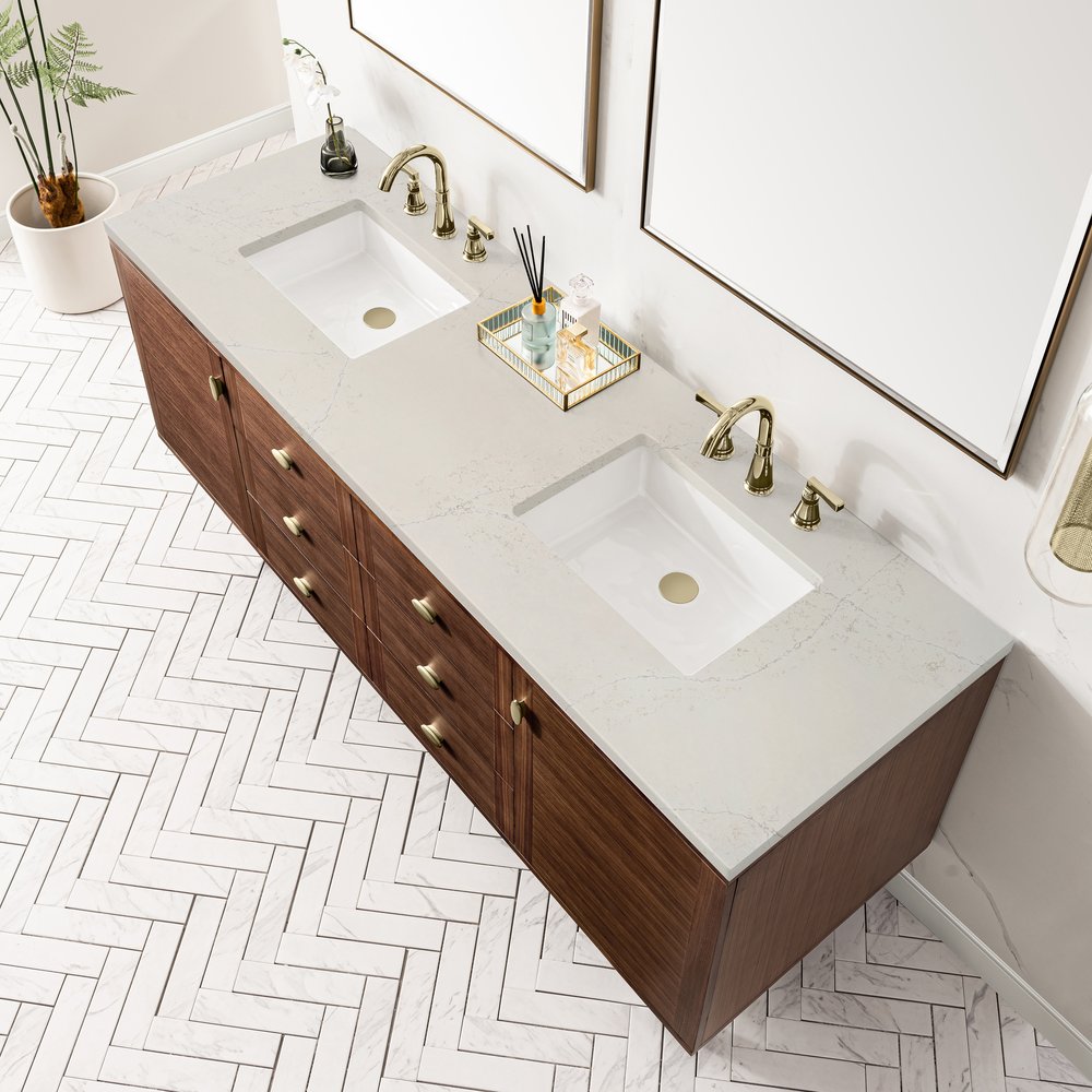 James Martin - Amberly 72" Double Vanity, Mid-Century Walnut, w/ 3 CM Siberian Silestone Top - 670-V72-WLT-3SFR view 13