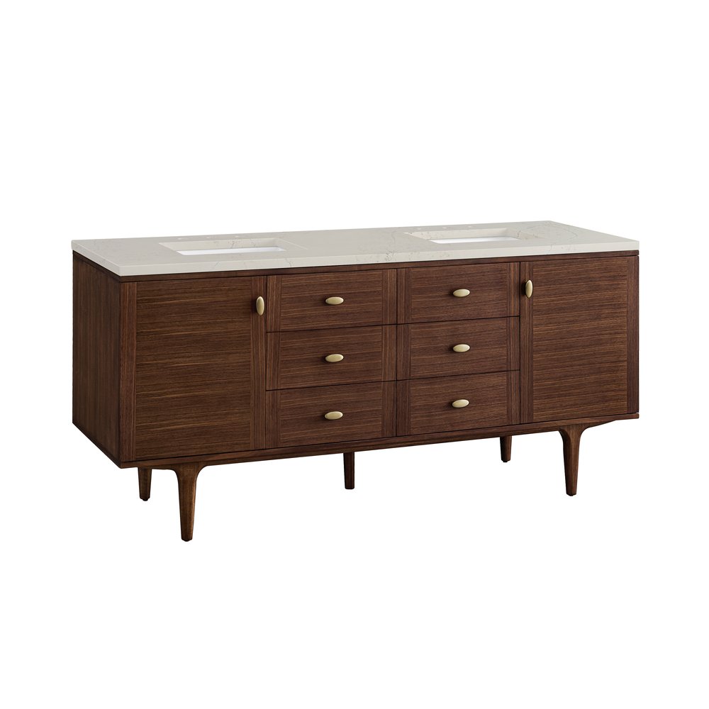 James Martin - Amberly 72" Double Vanity, Mid-Century Walnut, w/ 3 CM Siberian Silestone Top - 670-V72-WLT-3SFR view 18