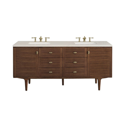 James Martin - Amberly 72" Double Vanity, Mid-Century Walnut, w/ 3 CM Siberian Silestone Top w/FreePower Wireless Charger - 670-V72-WLT-FSFR view 1