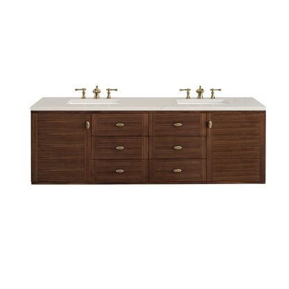 James Martin - Amberly 72" Double Vanity, Mid-Century Walnut, w/ 3 CM Siberian Silestone Top w/FreePower Wireless Charger - 670-V72-WLT-FSFR view 2