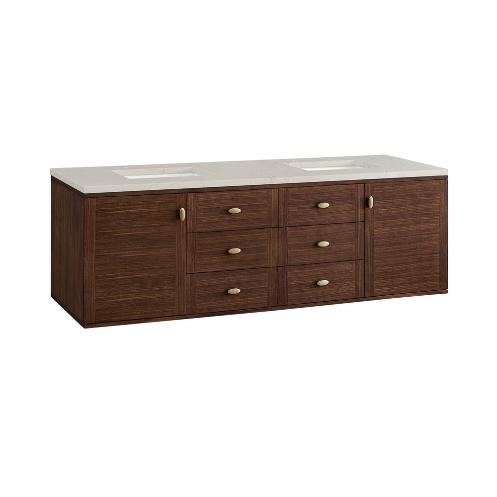 James Martin - Amberly 72" Double Vanity, Mid-Century Walnut, w/ 3 CM Siberian Silestone Top w/FreePower Wireless Charger - 670-V72-WLT-FSFR view 20