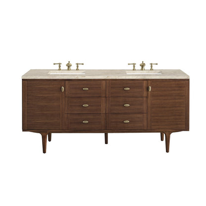 James Martin - Amberly 72" Double Vanity, Mid-Century Walnut, w/ 3 CM Tajnar Eclos Top - 670-V72-WLT-3TJR view 1