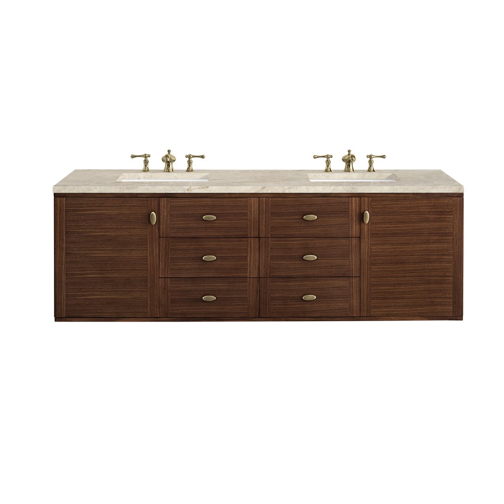 James Martin - Amberly 72" Double Vanity, Mid-Century Walnut, w/ 3 CM Tajnar Eclos Top - 670-V72-WLT-3TJR view 2