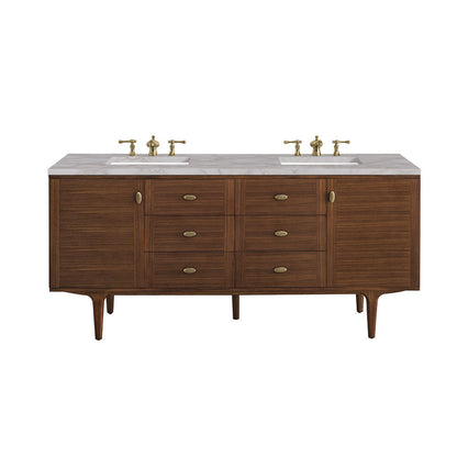 James Martin - Amberly 72" Double Vanity, Mid-Century Walnut w/ 3 CM Victorian Silver Top - 670-V72-WLT-3VSL view 1