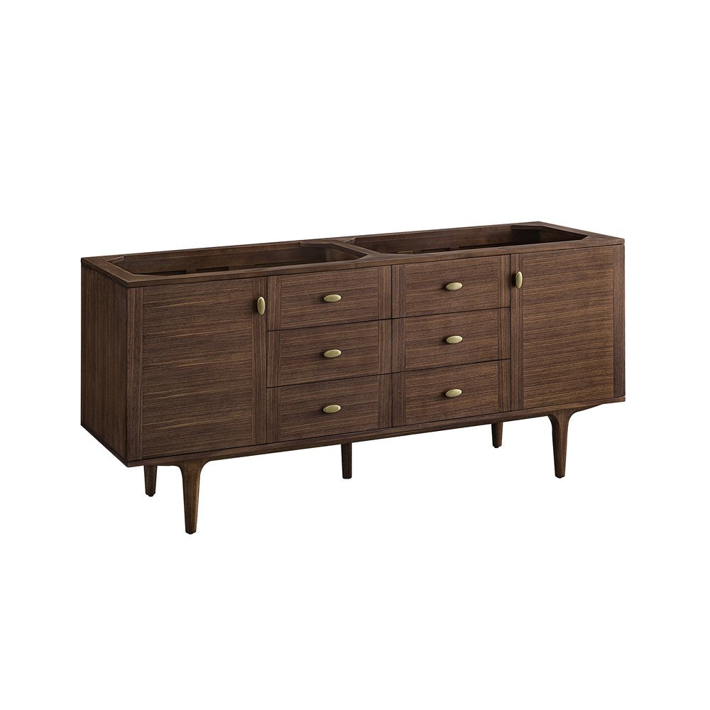 James Martin - Amberly 72" Double Vanity, Mid-Century Walnut w/ 3 CM Victorian Silver Top - 670-V72-WLT-3VSL view 3