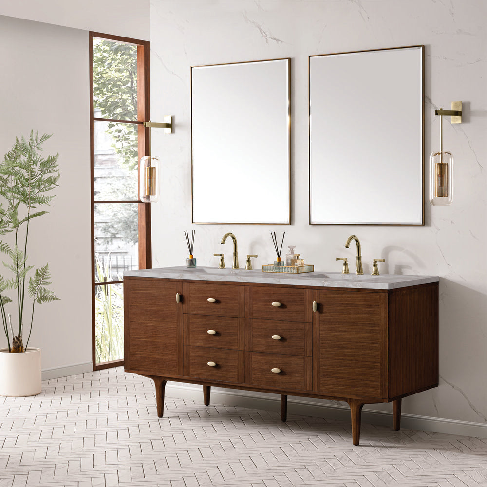 James Martin - Amberly 72" Double Vanity, Mid-Century Walnut w/ 3 CM Victorian Silver Top - 670-V72-WLT-3VSL view 7