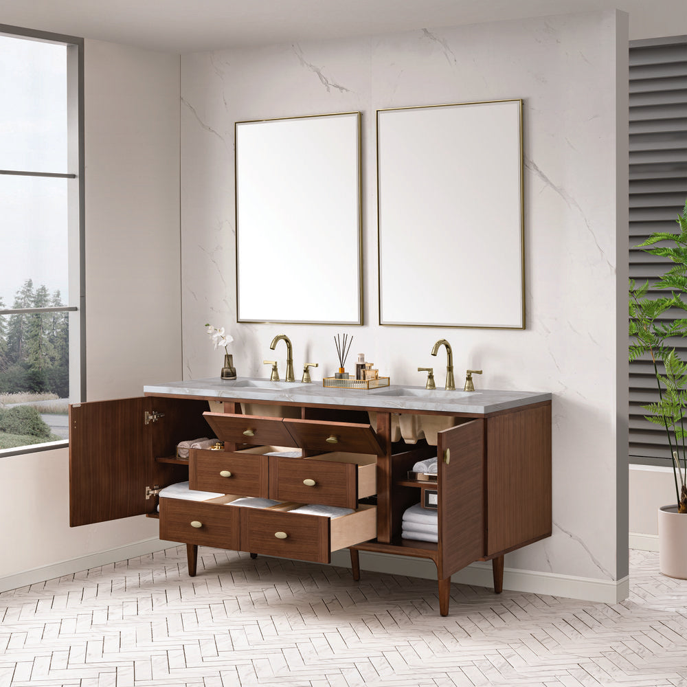 James Martin - Amberly 72" Double Vanity, Mid-Century Walnut w/ 3 CM Victorian Silver Top - 670-V72-WLT-3VSL view 9