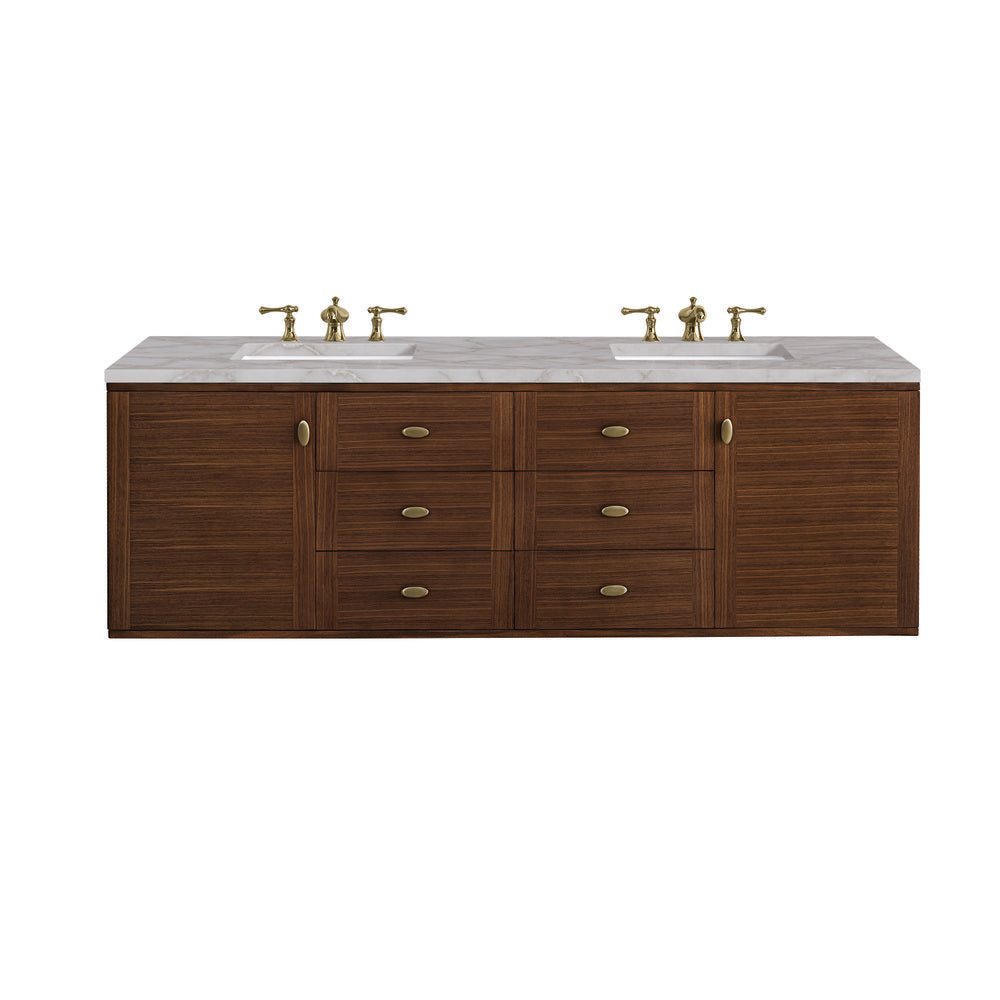 James Martin - Amberly 72" Double Vanity, Mid-Century Walnut w/ 3 CM Victorian Silver Top w/FreePower Wireless Charger - 670-V72-WLT-FVSL view 2