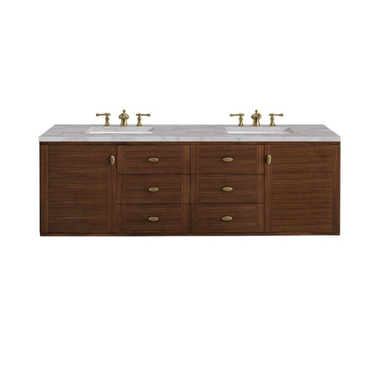 James Martin - Amberly 72" Double Vanity, Mid-Century Walnut w/ 3 CM Victorian Silver Top w/FreePower Wireless Charger - 670-V72-WLT-FVSL view 2