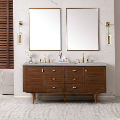 James Martin - Amberly 72" Double Vanity, Mid-Century Walnut w/ 3 CM Victorian Silver Top w/FreePower Wireless Charger - 670-V72-WLT-FVSL view 4