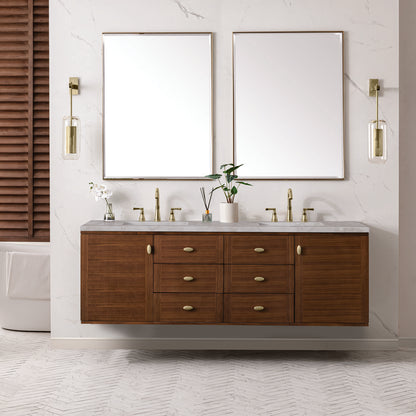 James Martin - Amberly 72" Double Vanity, Mid-Century Walnut w/ 3 CM Victorian Silver Top w/FreePower Wireless Charger - 670-V72-WLT-FVSL view 5