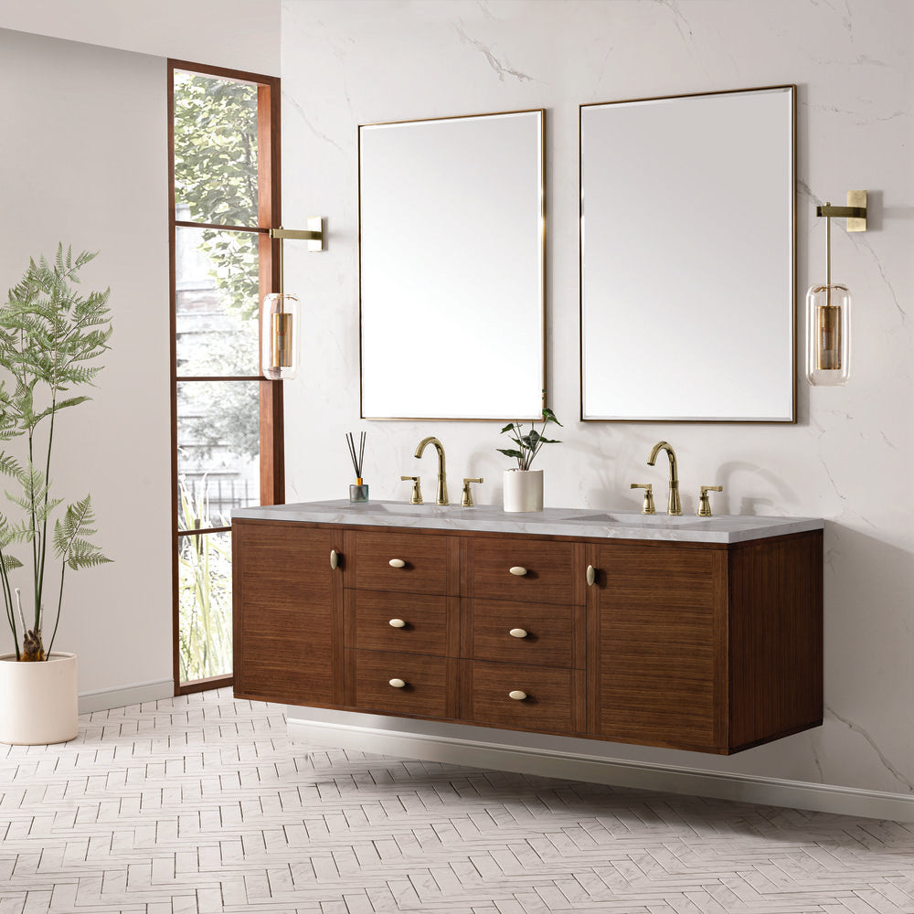 James Martin - Amberly 72" Double Vanity, Mid-Century Walnut w/ 3 CM Victorian Silver Top w/FreePower Wireless Charger - 670-V72-WLT-FVSL view 7