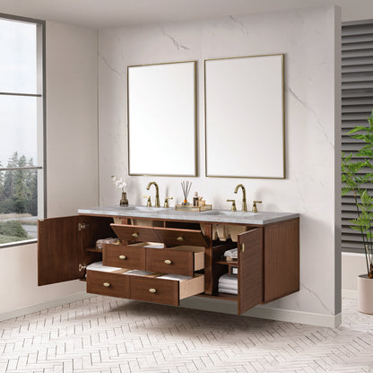 James Martin - Amberly 72" Double Vanity, Mid-Century Walnut w/ 3 CM Victorian Silver Top w/FreePower Wireless Charger - 670-V72-WLT-FVSL view 9