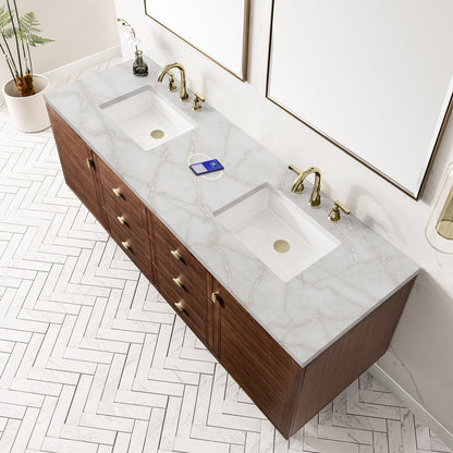 James Martin - Amberly 72" Double Vanity, Mid-Century Walnut w/ 3 CM Victorian Silver Top w/FreePower Wireless Charger - 670-V72-WLT-FVSL view 11