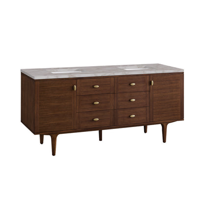 James Martin - Amberly 72" Double Vanity, Mid-Century Walnut w/ 3 CM Victorian Silver Top w/FreePower Wireless Charger - 670-V72-WLT-FVSL view 18
