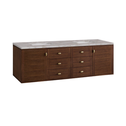 James Martin - Amberly 72" Double Vanity, Mid-Century Walnut w/ 3 CM Victorian Silver Top w/FreePower Wireless Charger - 670-V72-WLT-FVSL view 19