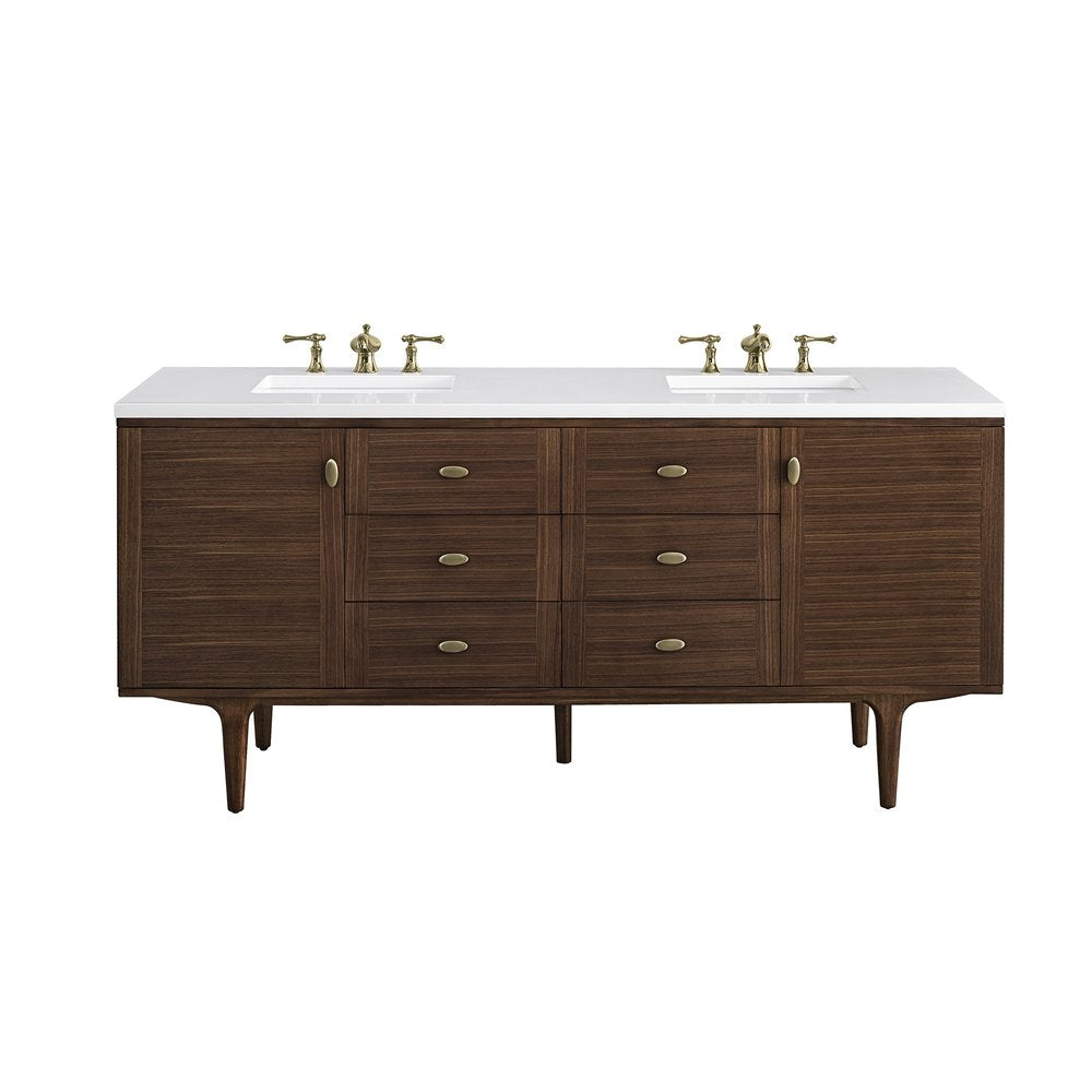 James Martin - Amberly 72" Double Vanity, Mid-Century Walnut w/ 3 CM White Zeus Top - 670-V72-WLT-3WZ view 1