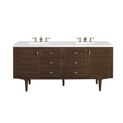 James Martin - Amberly 72" Double Vanity, Mid-Century Walnut w/ 3 CM White Zeus Top - 670-V72-WLT-3WZ view 1