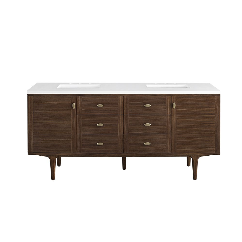 James Martin - Amberly 72" Double Vanity, Mid-Century Walnut w/ 3 CM White Zeus Top - 670-V72-WLT-3WZ view 2
