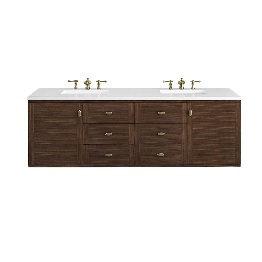 James Martin - Amberly 72" Double Vanity, Mid-Century Walnut w/ 3 CM White Zeus Top - 670-V72-WLT-3WZ view 3