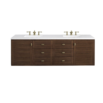 James Martin - Amberly 72" Double Vanity, Mid-Century Walnut w/ 3 CM White Zeus Top - 670-V72-WLT-3WZ view 3
