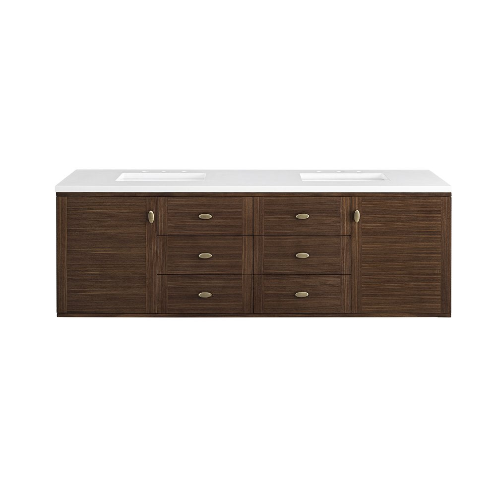 James Martin - Amberly 72" Double Vanity, Mid-Century Walnut w/ 3 CM White Zeus Top - 670-V72-WLT-3WZ view 4