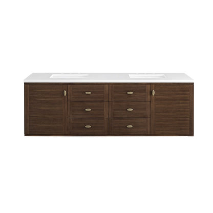 James Martin - Amberly 72" Double Vanity, Mid-Century Walnut w/ 3 CM White Zeus Top - 670-V72-WLT-3WZ view 4