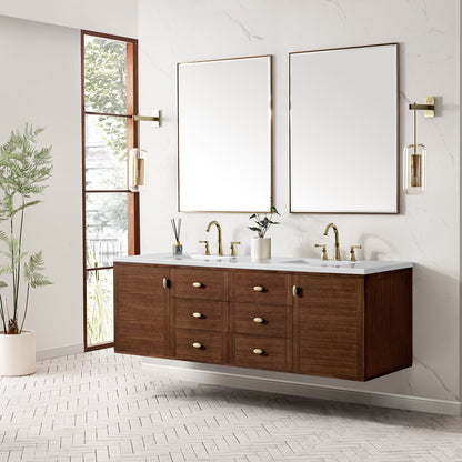 James Martin - Amberly 72" Double Vanity, Mid-Century Walnut w/ 3 CM White Zeus Top - 670-V72-WLT-3WZ view 10