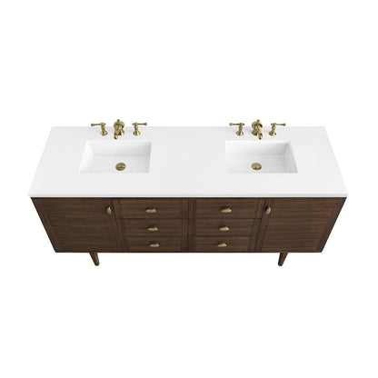 James Martin - Amberly 72" Double Vanity, Mid-Century Walnut w/ 3 CM White Zeus Top - 670-V72-WLT-3WZ view 13