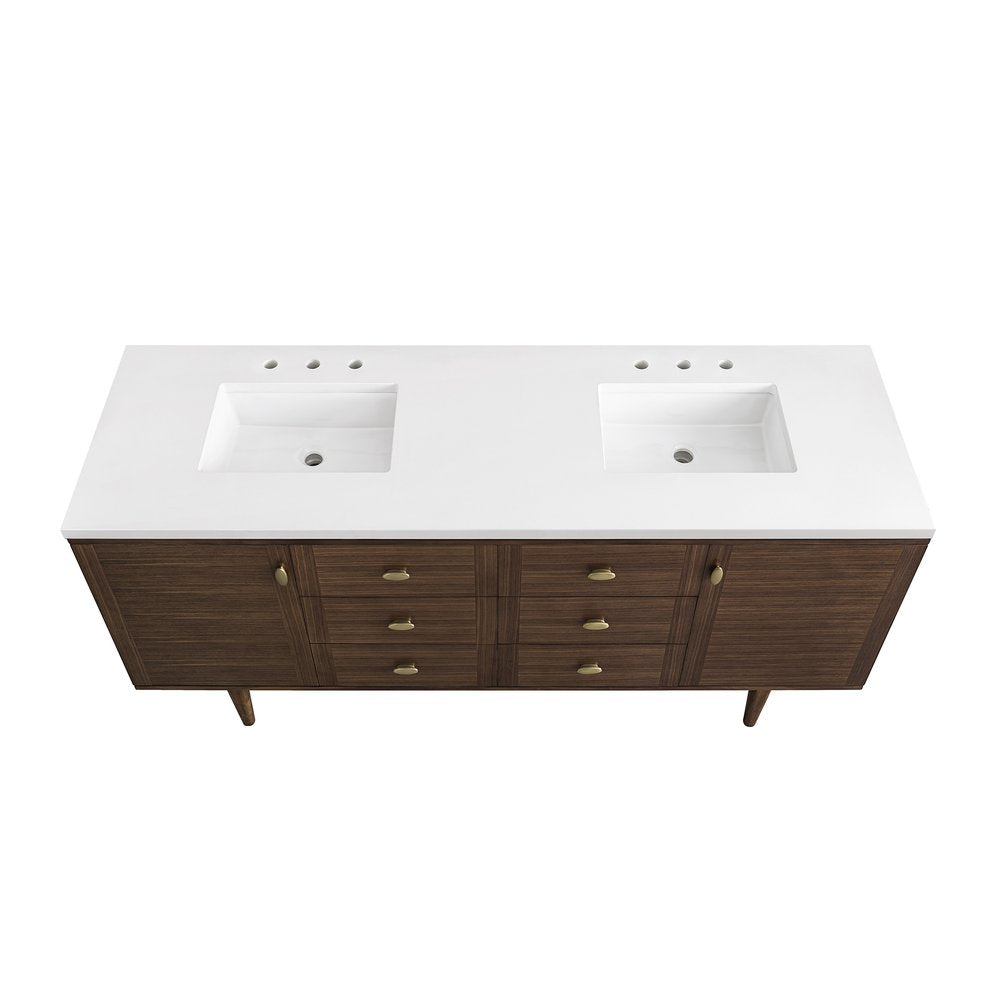 James Martin - Amberly 72" Double Vanity, Mid-Century Walnut w/ 3 CM White Zeus Top - 670-V72-WLT-3WZ view 14