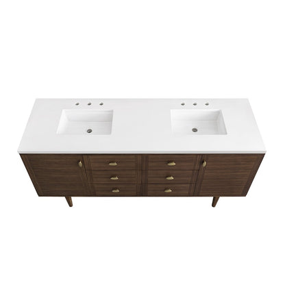 James Martin - Amberly 72" Double Vanity, Mid-Century Walnut w/ 3 CM White Zeus Top - 670-V72-WLT-3WZ view 14
