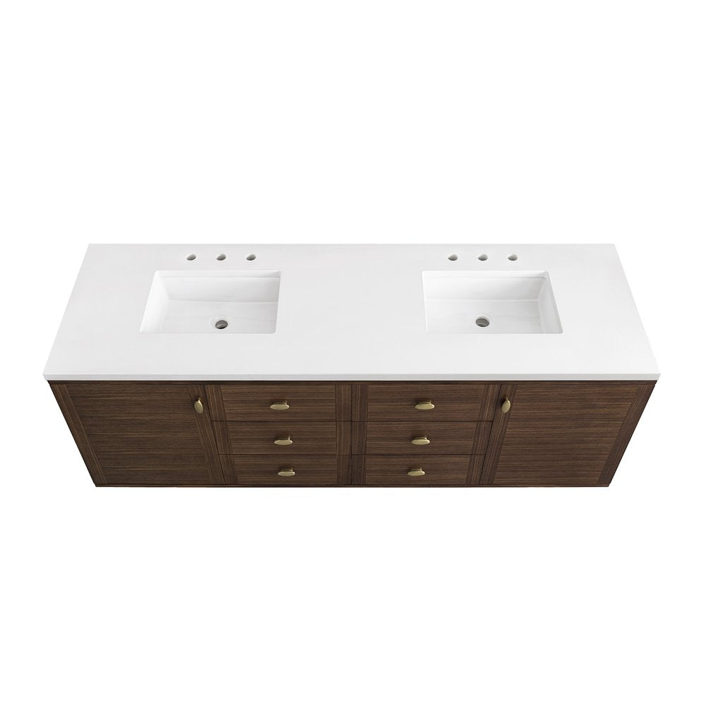 James Martin - Amberly 72" Double Vanity, Mid-Century Walnut w/ 3 CM White Zeus Top - 670-V72-WLT-3WZ view 16