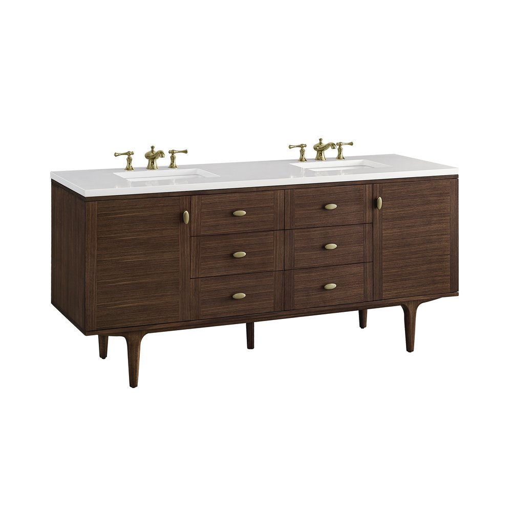 James Martin - Amberly 72" Double Vanity, Mid-Century Walnut w/ 3 CM White Zeus Top - 670-V72-WLT-3WZ view 23