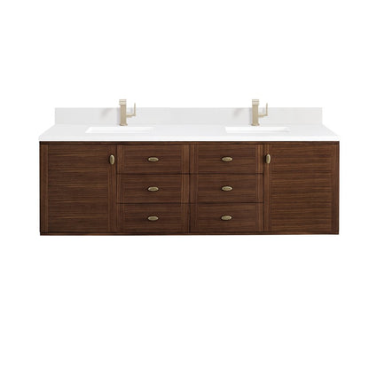 James Martin - Amberly 72" Double Vanity, Mid-Century Walnut w/ Single Hole 3 CM White Zeus Top & Backsplash - 670-V72-WLT-1WZ view 1