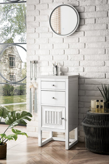 James Martin - Athens 15" Base Cabinet w/ Drawers and Left Door, Glossy White w/ 3 CM Arctic Fall Solid Surface Top - E645-B15L-GW-3AF view 6