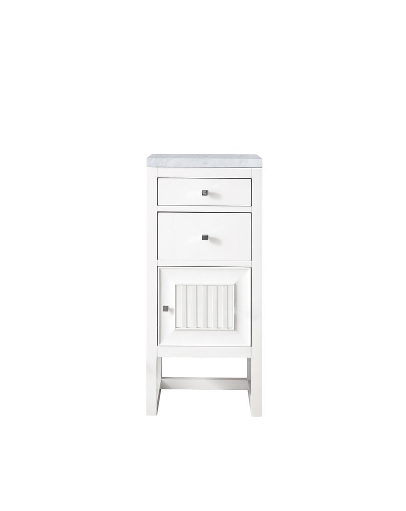 James Martin - Athens 15" Base Cabinet w/ Drawers and Right Door, Glossy White w/ 3 CM Carrara Marble Top - E645-B15R-GW-3CAR view 1