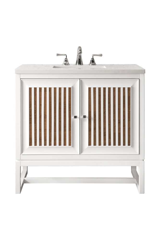 James Martin - Athens 30" Single Vanity, Glossy White w/ 3 CM Carrara White Top - E645-V30-GW-3CAR view 1