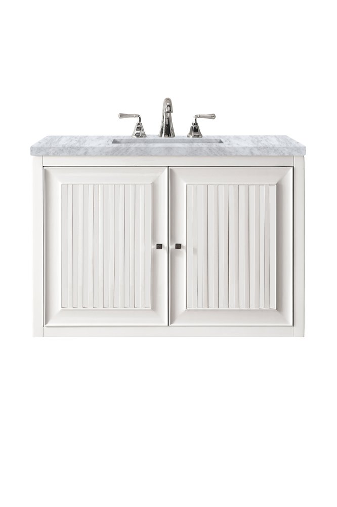 James Martin - Athens 30" Single Vanity, Glossy White w/ 3 CM Carrara White Top - E645-V30-GW-3CAR view 2