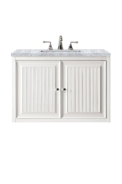 James Martin - Athens 30" Single Vanity, Glossy White w/ 3 CM Carrara White Top - E645-V30-GW-3CAR view 2