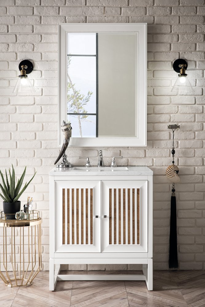 James Martin - Athens 30" Single Vanity, Glossy White w/ 3 CM Carrara White Top - E645-V30-GW-3CAR view 3