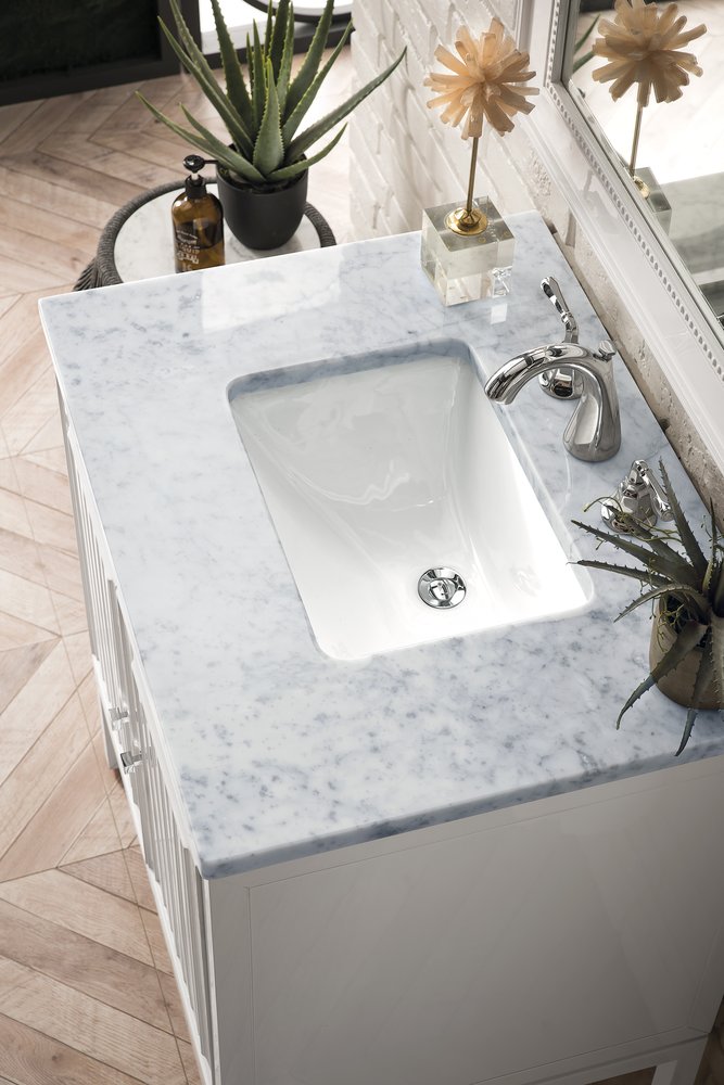 James Martin - Athens 30" Single Vanity, Glossy White w/ 3 CM Carrara White Top - E645-V30-GW-3CAR view 6