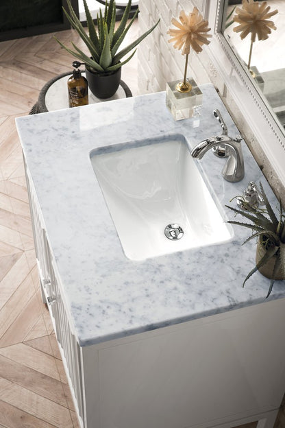 James Martin - Athens 30" Single Vanity, Glossy White w/ 3 CM Carrara White Top - E645-V30-GW-3CAR view 6