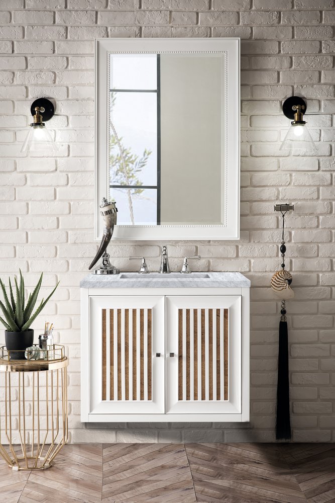 James Martin - Athens 30" Single Vanity, Glossy White w/ 3 CM Carrara White Top - E645-V30-GW-3CAR view 7