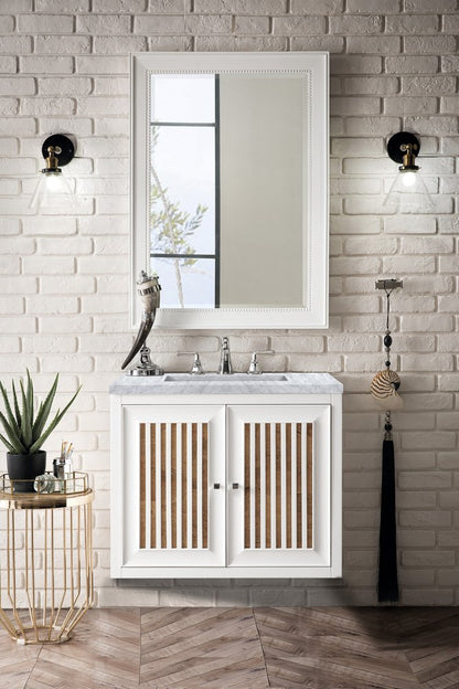 James Martin - Athens 30" Single Vanity, Glossy White w/ 3 CM Carrara White Top - E645-V30-GW-3CAR view 7